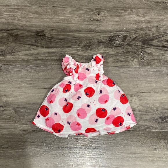 C8 Catimini Cute Ruffle Pink Red Tomato Print Soft Cotton Mini Dress Size 1 Mont - Picture 1 of 7